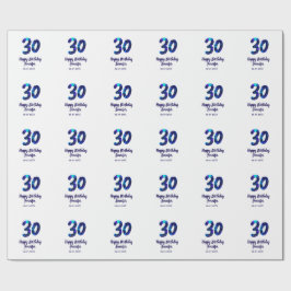 30th birthday add name date year blue sparkle  cadeaupapier