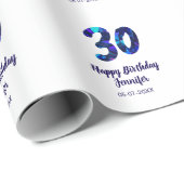 30th birthday add name date year blue sparkle  cadeaupapier (Rol Hoek)