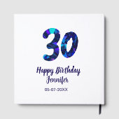 30th birthday add name date year blue sparkle  gastenboek (Achterkant)