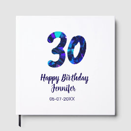 30th birthday add name date year blue sparkle  gastenboek