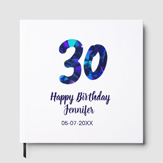 30th birthday add name date year blue sparkle  gastenboek (Voorkant)