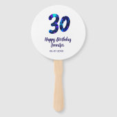 30th birthday add name date year blue sparkle  handwaaier (Achterkant)