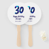 30th birthday add name date year blue sparkle  handwaaier (Voorkant en achterkant)