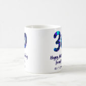 30th birthday add name date year blue sparkle  koffiemok (Center)