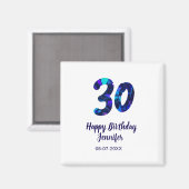 30th birthday add name date year blue sparkle  magneet (Voorkant / Achterkant)