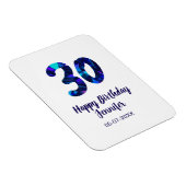 30th birthday add name date year blue sparkle  magneet (Rechterzijde)