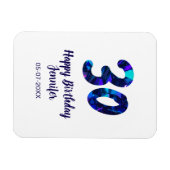 30th birthday add name date year blue sparkle  magneet (Horizontaal)