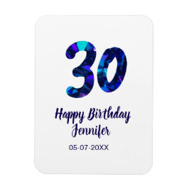 30th birthday add name date year blue sparkle  magneet