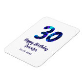 30th birthday add name date year blue sparkle  magneet (Linkerzijde)