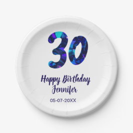 30th birthday add name date year blue sparkle  papieren bordje