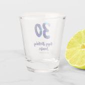30th birthday add name date year blue sparkle  shot glas (Achterkant)