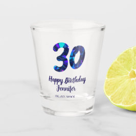 30th birthday add name date year blue sparkle  shot glas