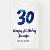 30th birthday add name date year blue sparkle  spandoek (Verticaal)