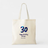 30th birthday add name date year blue sparkle  tote bag (Achterkant)