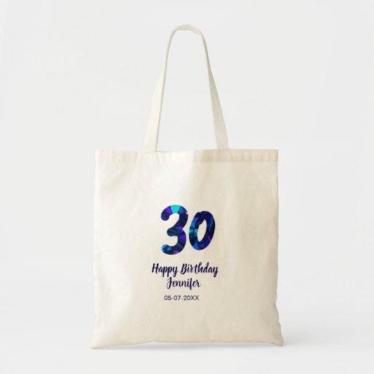 30th birthday add name date year blue sparkle  tote bag (Voorkant)