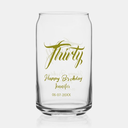 30th birthday add name date year gold template thi blikvorm glas (Voorkant)