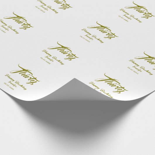30th birthday add name date year gold template thi cadeaupapier (Hoek)
