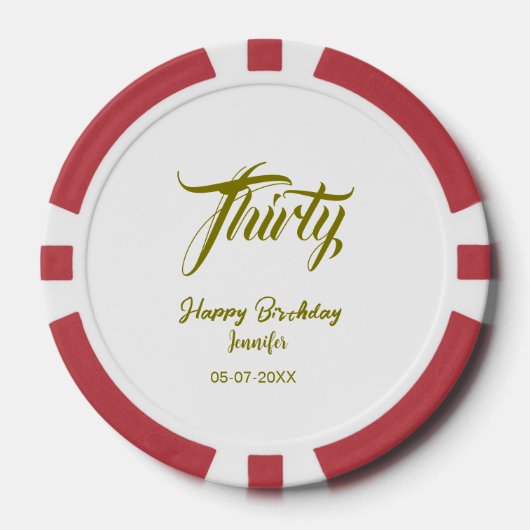 30th birthday add name date year gold template thi poker chips (Voorkant)