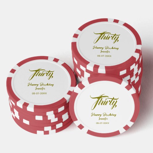 30th birthday add name date year gold template thi poker chips (Opstapeling)