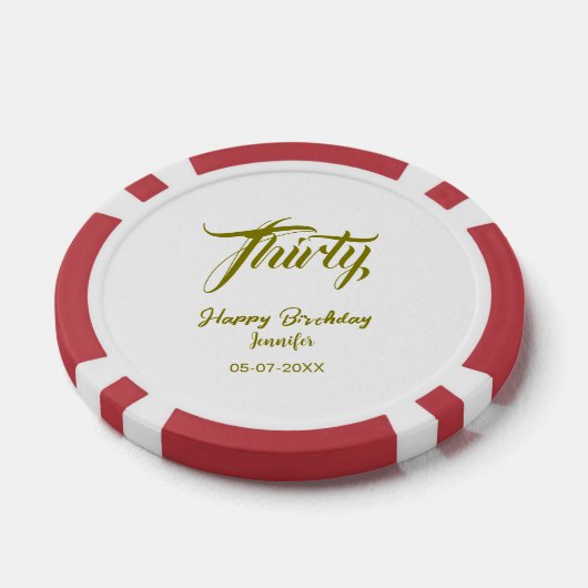 30th birthday add name date year gold template thi poker chips (Enkel)