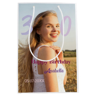 30th birthday add name date year PURPLE PINK BOLD Medium Cadeauzakje