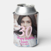 30th birthday add name date year white photo blikjeskoeler (Blikje Voorkant)