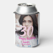 30th birthday add name date year white photo blikjeskoeler (Blikje Achterkant)