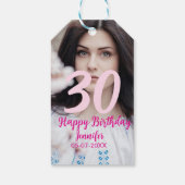 30th birthday add name date year white photo cadeaulabel (Achterkant)