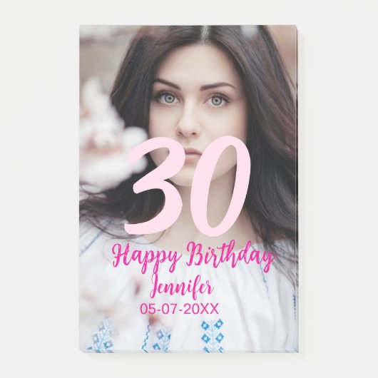 30th birthday add name date year white photo post-it® notes (Voorkant)