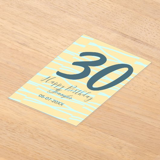 30th birthday add name date year yellow blue paste acryl uitnodigingen (Laagn)