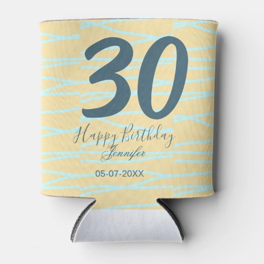 30th birthday add name date year yellow blue paste blikjeskoeler (Voorkant)