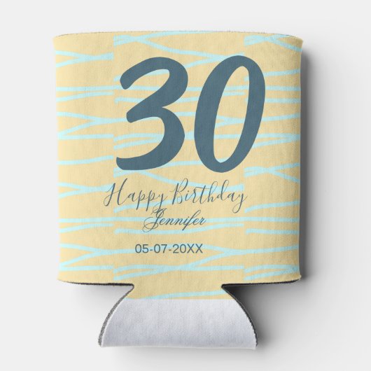 30th birthday add name date year yellow blue paste blikjeskoeler (Achterkant)