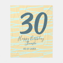 30th birthday add name date year yellow blue paste fleece deken