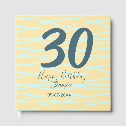 30th birthday add name date year yellow blue paste gastenboek (Voorkant)