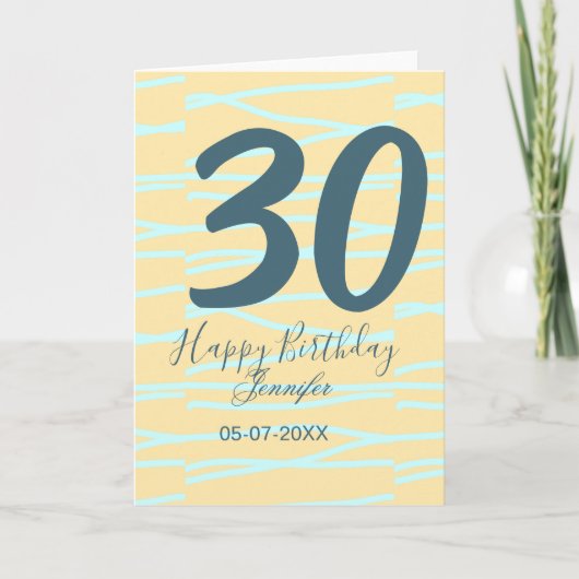30th birthday add name date year yellow blue paste kaart (Voorkant)