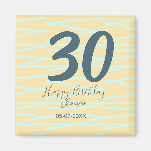 30th birthday add name date year yellow blue paste magneet (Voorkant)