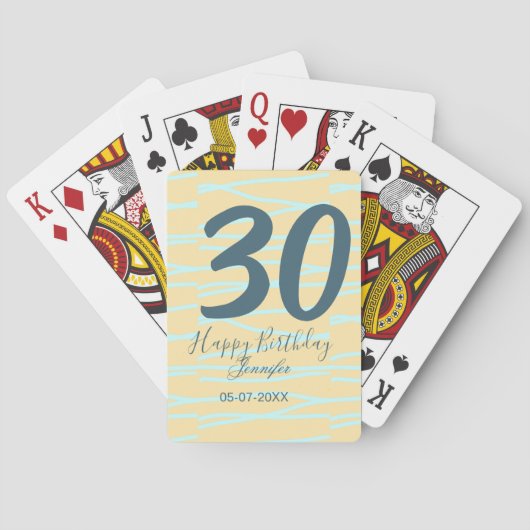 30th birthday add name date year yellow blue paste pokerkaarten (Achterkant)