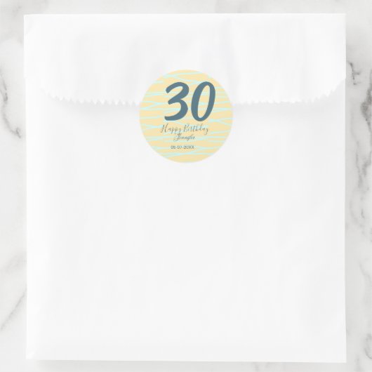 30th birthday add name date year yellow blue paste ronde sticker (Tas)