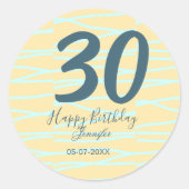 30th birthday add name date year yellow blue paste ronde sticker (Voorkant)