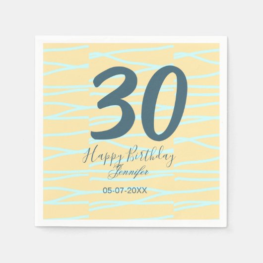 30th birthday add name date year yellow blue paste servet (Voorkant)