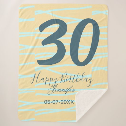 30th birthday add name date year yellow blue paste sherpa deken (Voorkant)