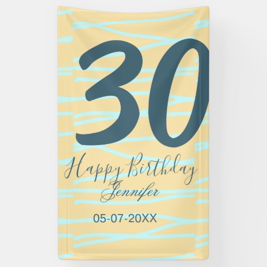 30th birthday add name date year yellow blue paste spandoek (Verticaal)