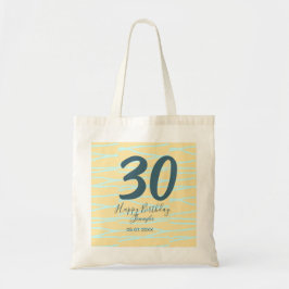 30th birthday add name date year yellow blue paste tote bag