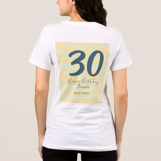 30th birthday add name date year yellow blue paste Tri-Blend shirt (Achterkant)