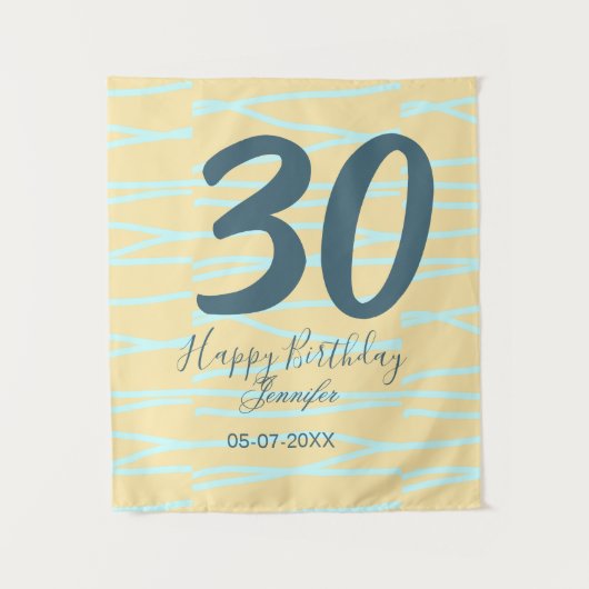 30th birthday add name date year yellow blue paste wandkleed (Voorkant)