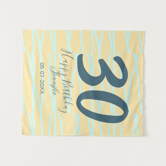 30th birthday add name date year yellow blue paste wandkleed (Voorkant (horizontaal))