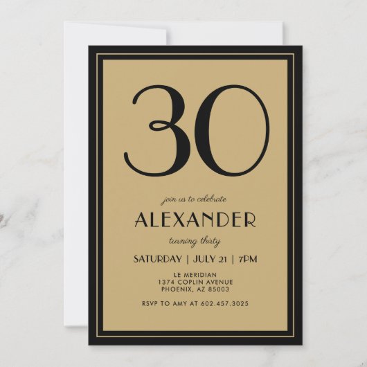 30th Birthday Adult Black and Gold Modern Minimal Kaart (Voorkant)