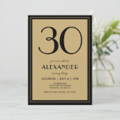 30th Birthday Adult Black and Gold Modern Minimal  Kaart (Staand voorkant)