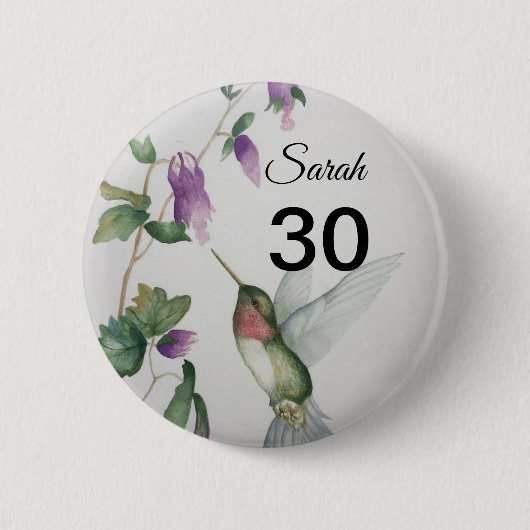 30th Birthday  Bird Garden Flowers Button (Voorkant)