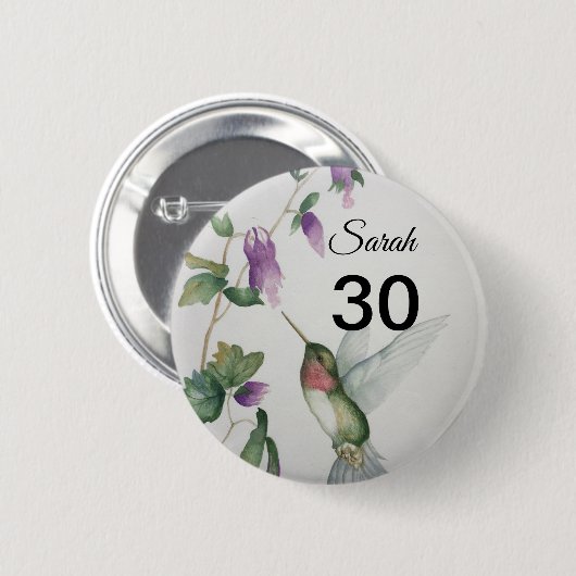 30th Birthday  Bird Garden Flowers Button (Voorkant /achterkant)